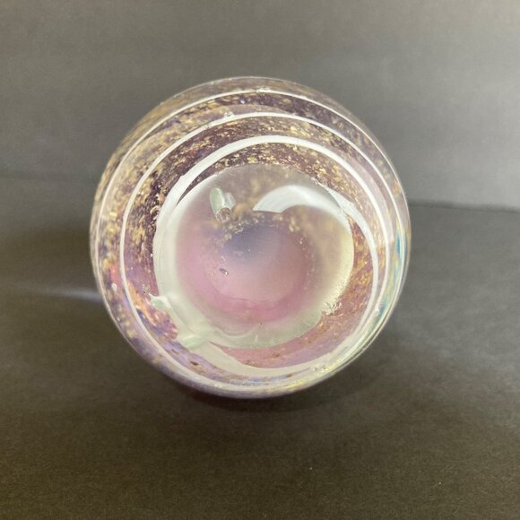 Hand Blown Glass Egg Shaped Paperweight Dichroic Purple And Gold White Swirls - Picture 6 of 7